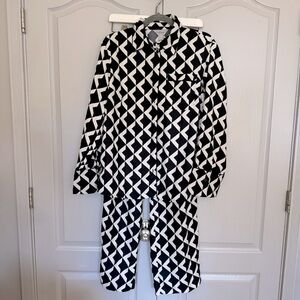 H&M Black and White Piping detailed Shirt and Trousers